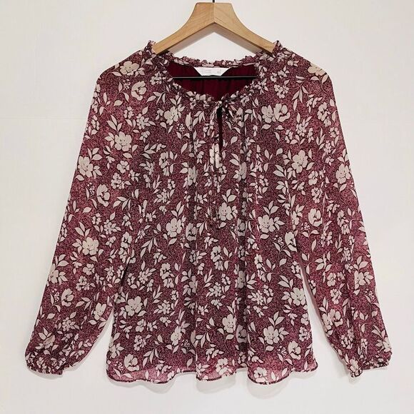 LC Lauren Conrad Tops - LC Lauren Conrad Maroon Floral Boho Top Size S